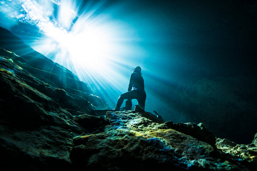 Kneeling in the Light - Cenotes, Mexico